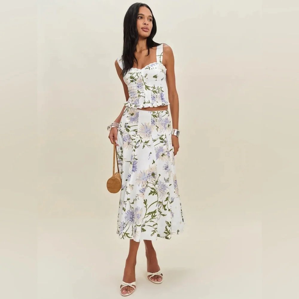 Reformation Anatolia Linen Two Piece In Serenity, brand new, never worn,no flaws